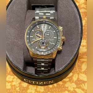 Men's Citizen Eco-Drive® Perpetual Chrono A-T Two-Tone Watch with Grey Dial